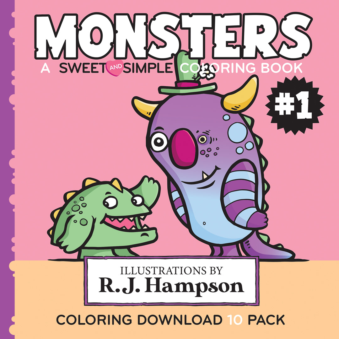 Monsters #1 - 10 Pack Adult Coloring Pages - Printable PDF