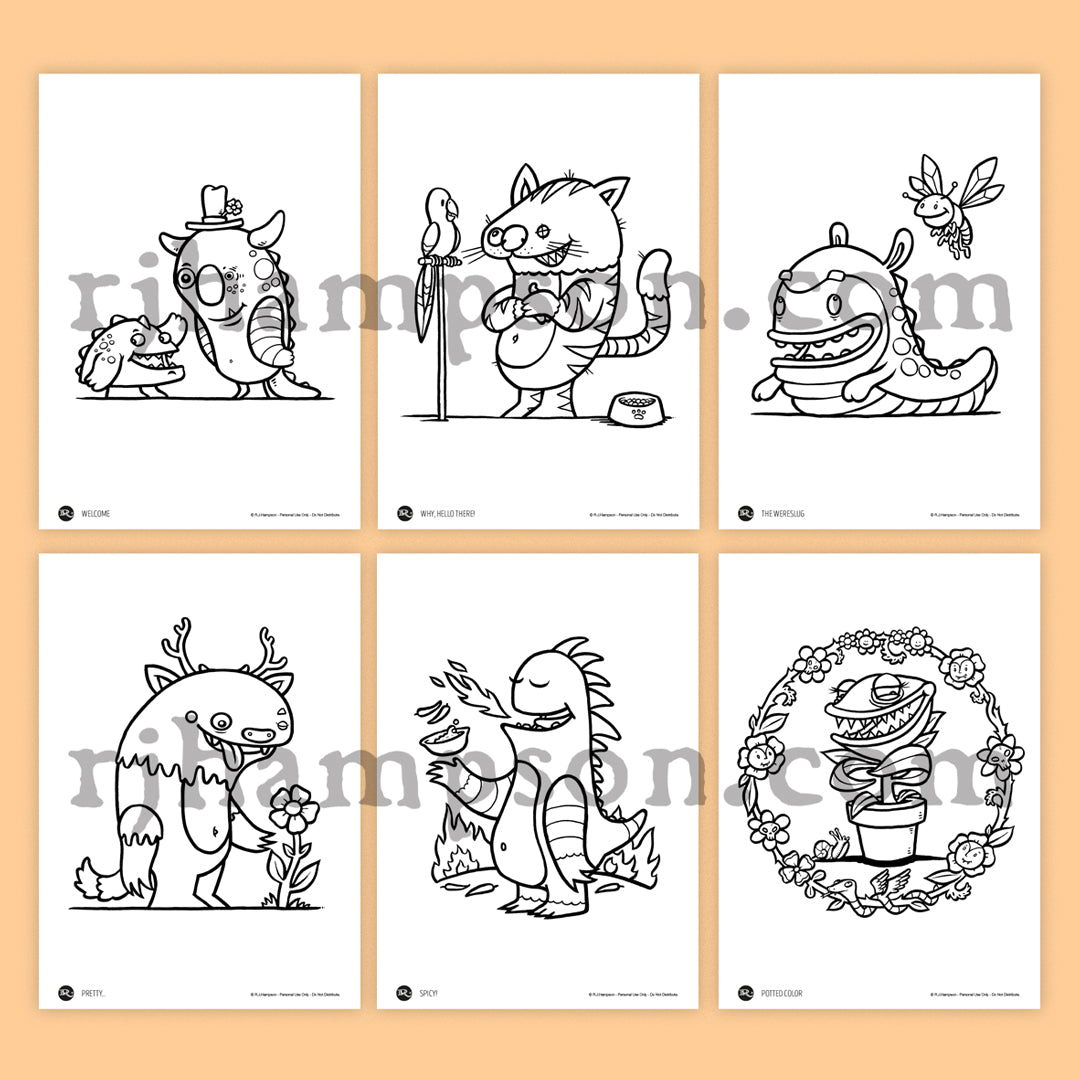 coloring pages monsters Monsters #1 - 10 Pack Adult Coloring Pages
