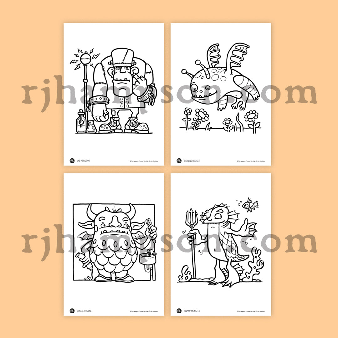 Monsters #1 - 10 Pack Adult Coloring Pages - Printable PDF