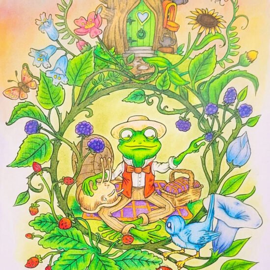 Morning Tea, A Frog's Tale, colored by Rene K, Facebook