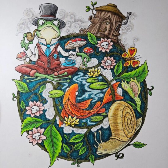 Feeding the Koi, Newsletter, colored by hay_jules, Instagram